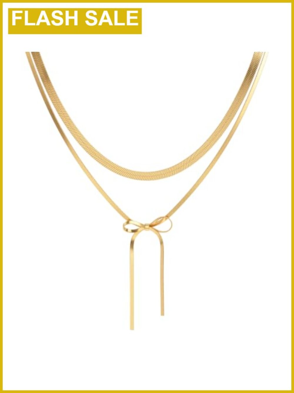 14K gold plated layered necklace set 2pc snake heart